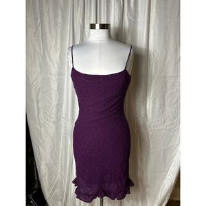 Vintage Mercury USA Purple Metallic Textured Ruffle Mini Dress Spaghetti Strap S